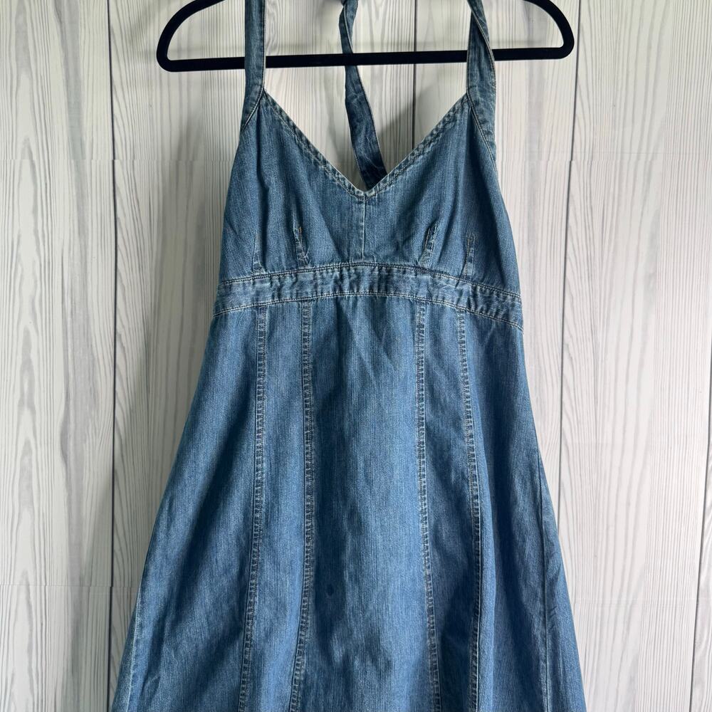 Old Navy Open Back Denim Halter Dress Y2K Style Jr Size 12